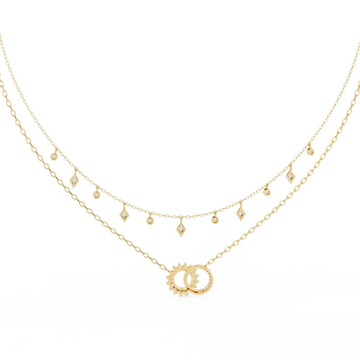 Interlocking Circle Lab Grown Diamond Necklace with Double Layered Chain Design - View 5