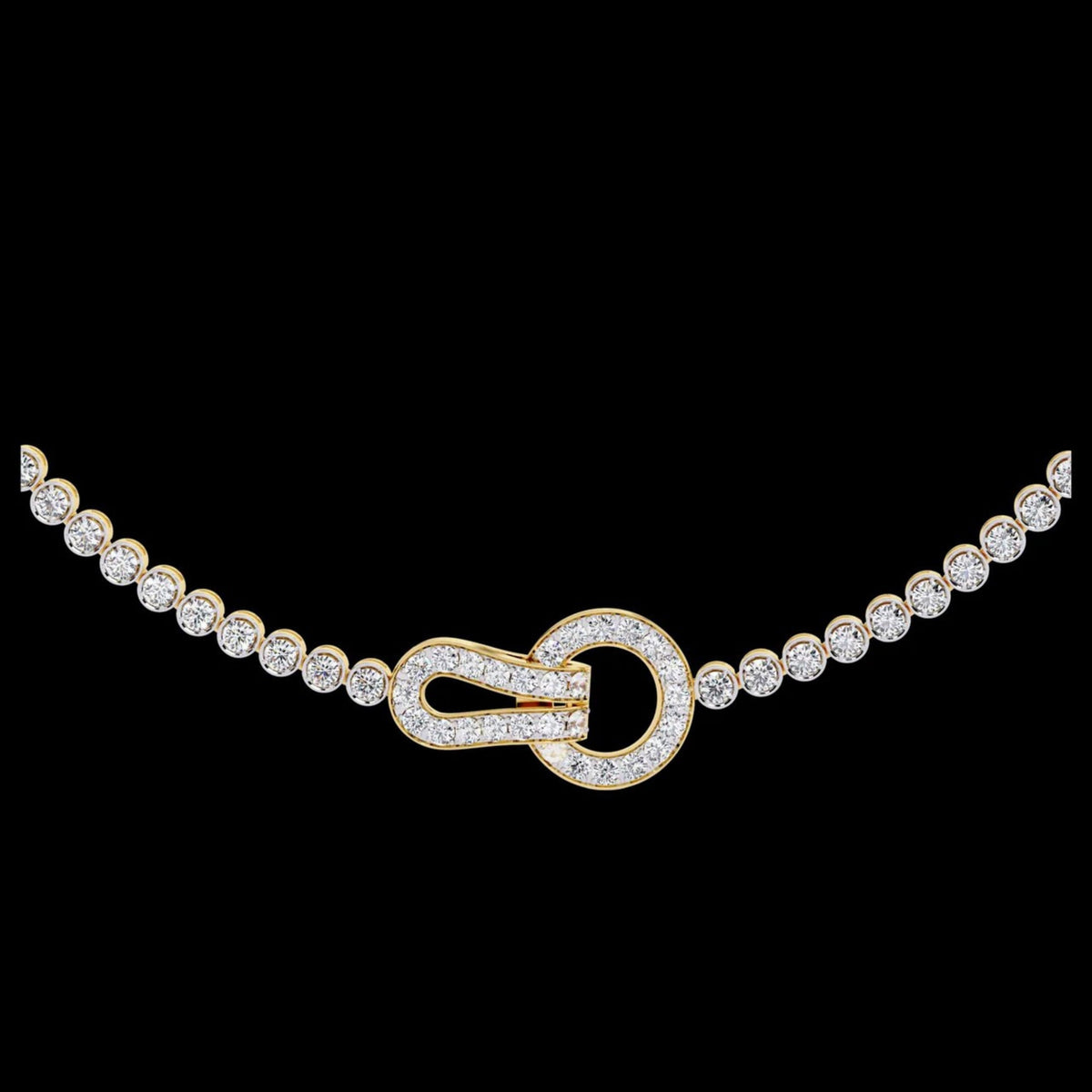 Pave Buckle Clasp Round Lab Grown Diamond Tennis Necklace