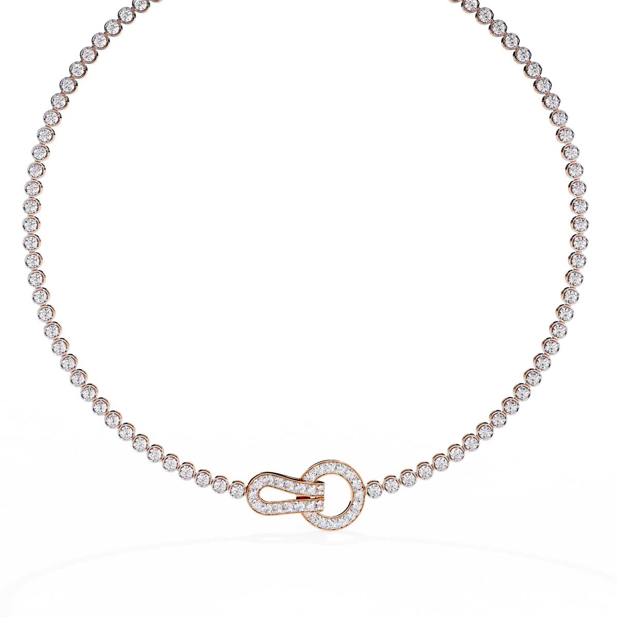 Pave Buckle Clasp Round Moissanite Diamond Tennis Necklace - View 3