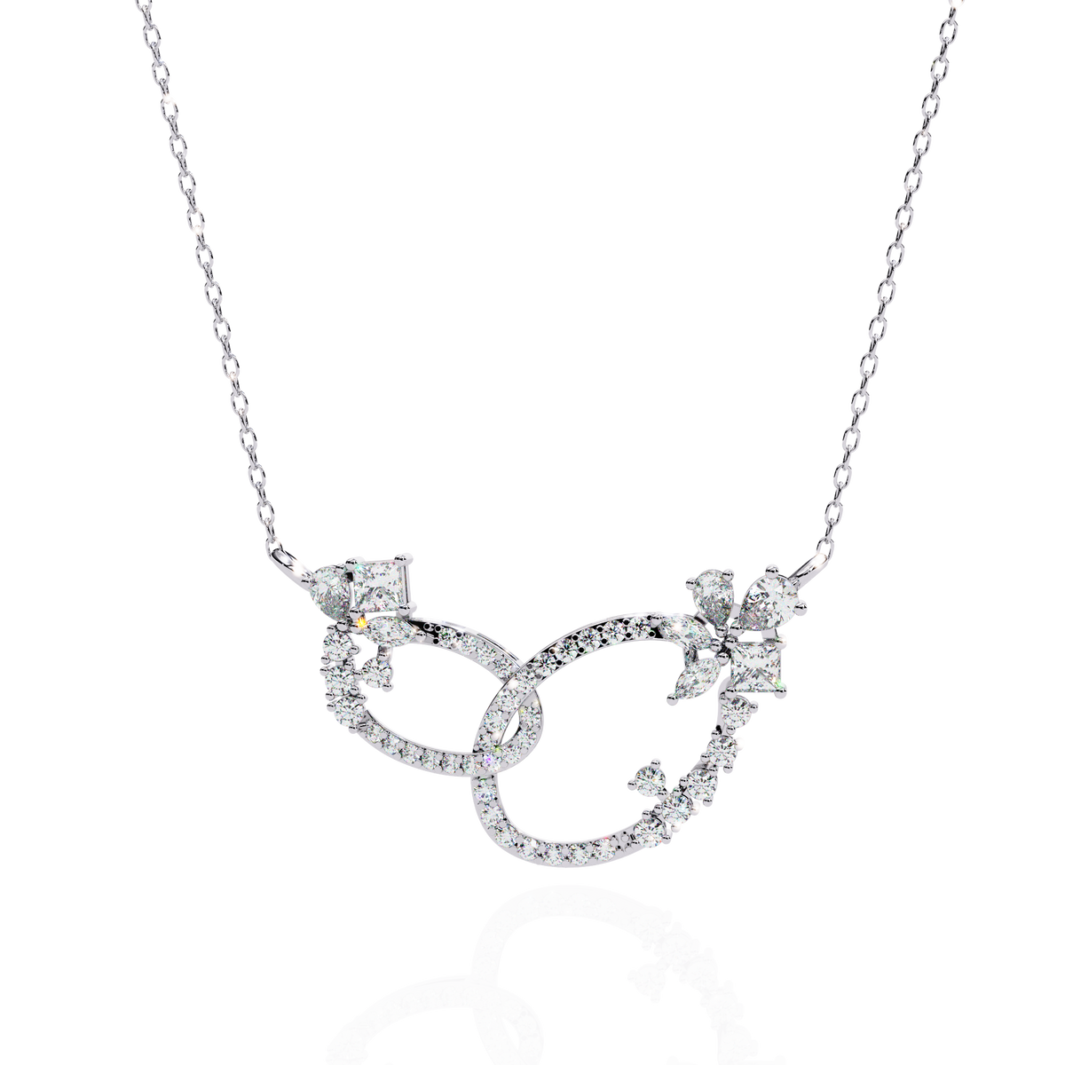 Interlocking Oval Mixed Diamond Moissanite Cluster Necklace - View 3