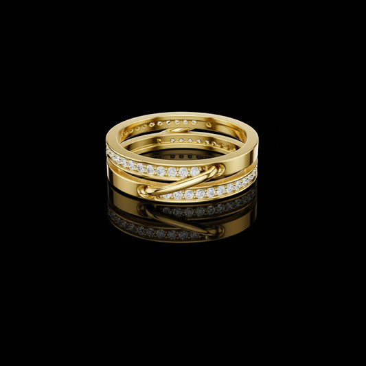 Round Cut Interlocking Multi Band Lab Diamond Statement Ring