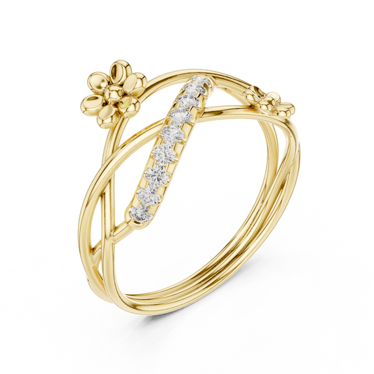 Twisted Pave Band Floral Inspired Lab Engagement Ring - View 2
