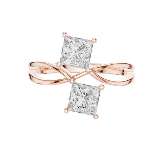 Intertwined Bypass Band Ring With Princess Cut Lab Diamond - View 2