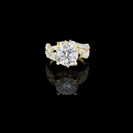 Round Brilliant Solitaire Ring with Marquise Moissanite Diamond Clusters