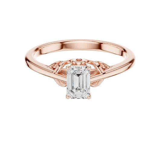 Emerald Cut Moissanite Diamond Solitaire Basket Ring - View 2