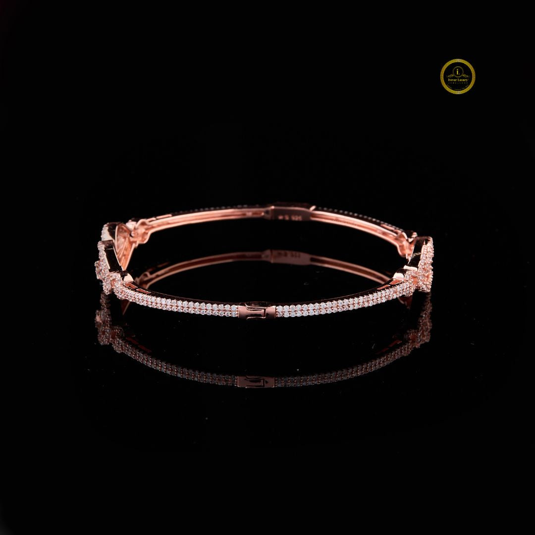 Round Cut Lab Diamond Open Bangle Bracelet with Pear Halo - View 2