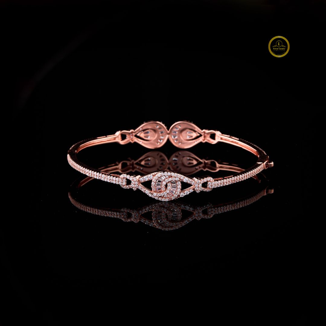 Round Cut Moissanite Diamond Open Bangle Bracelet with Pear Halo - View 3