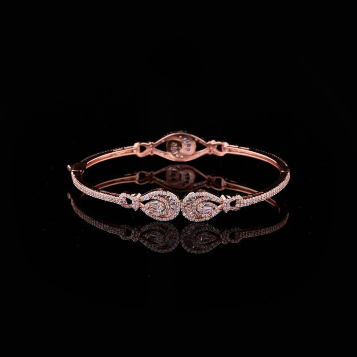 Round Cut Lab Diamond Open Bangle Bracelet with Pear Halo