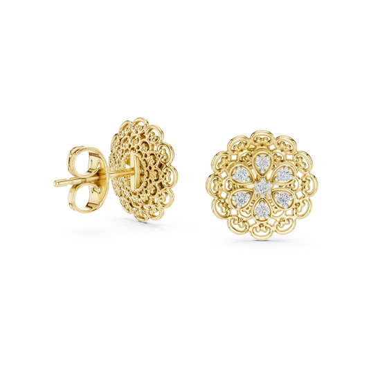 Royal Bloom Floral Stud Earrings Finish with Round Lab Grown Diamonds - View 2