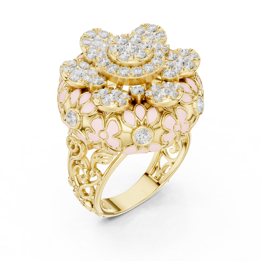 Round Moissanite Diamond Floral Cocktail Statement Ring - View 2