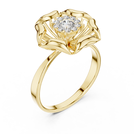 Floral Inspired Open Work Round Moissanite Diamond Engagement Ring - View 2