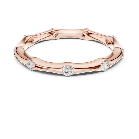 Round Bezel Moissanite Diamond Wavy Wedding Band - View 2