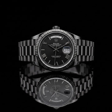 Black Dial Day-Date Automatic Stainless Steel Bracelet Watch