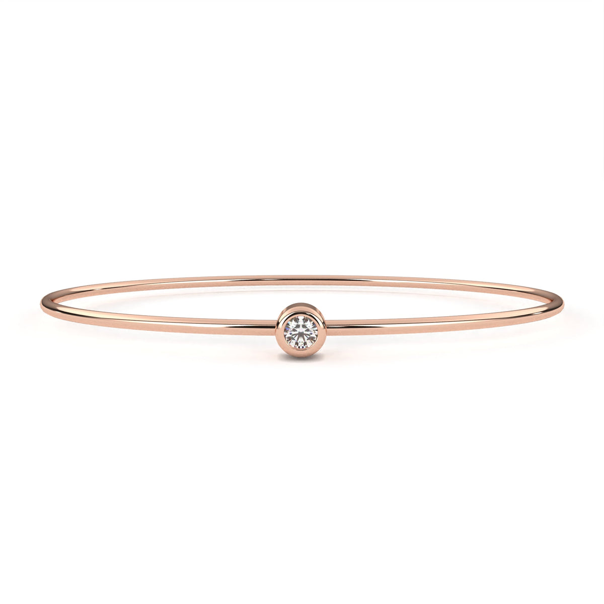 Round Bezel Set Moissanite Diamond Solitaire Bangle Bracelet for Women - View 3