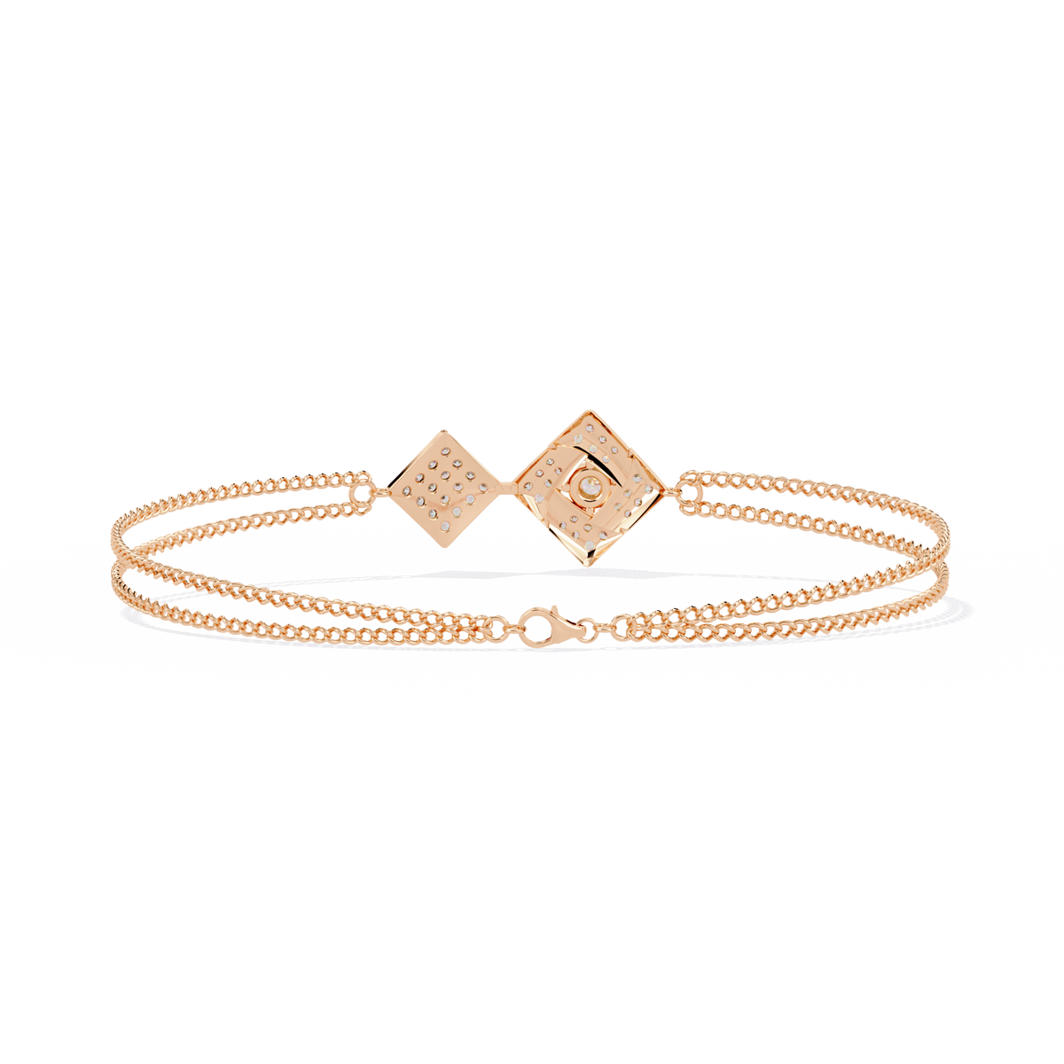 Round Cut Lab Diamond Geometric Square Double Chain Bracelet - View 3