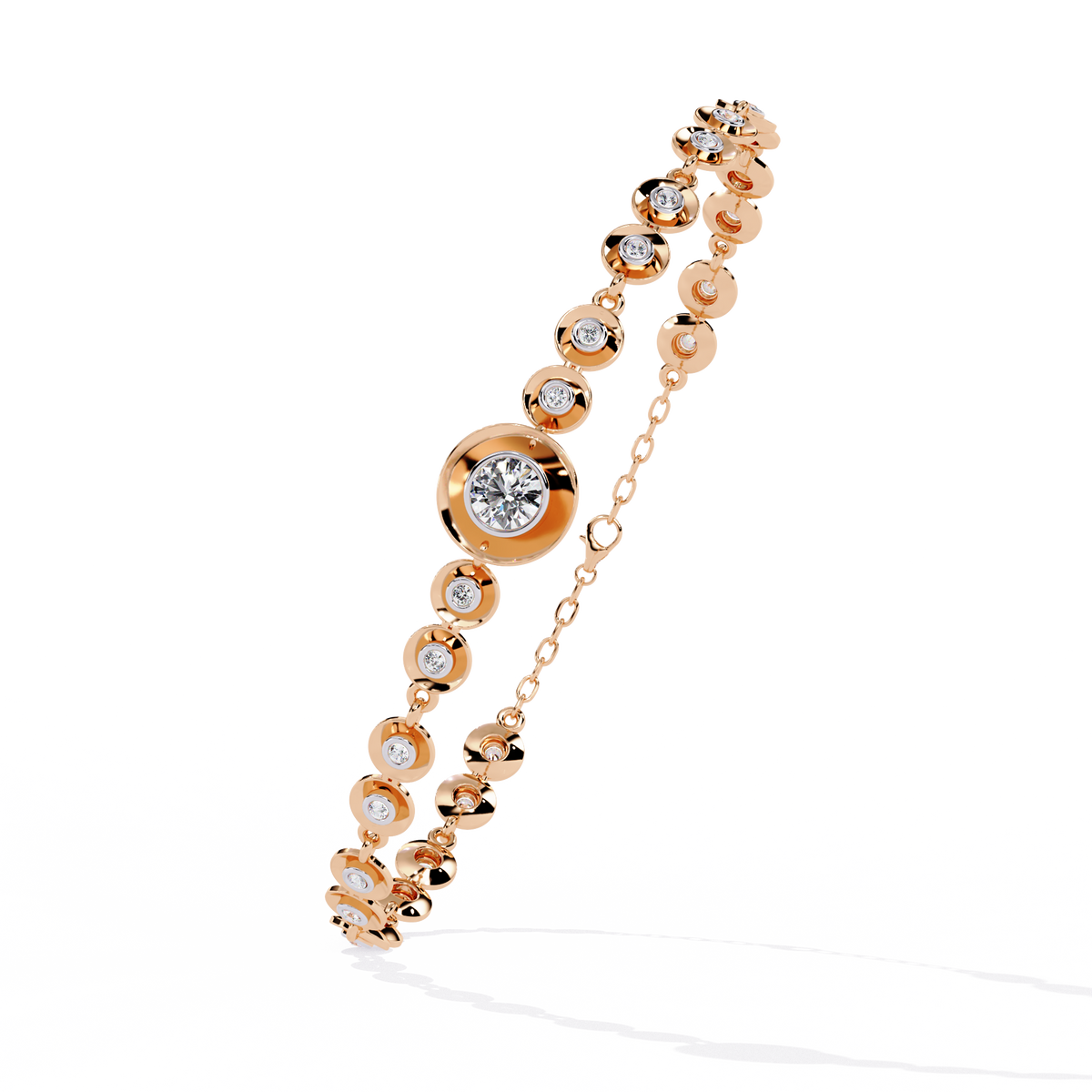 Round Cut Lab Diamond Bezel Station Chain Bracelet - View 4