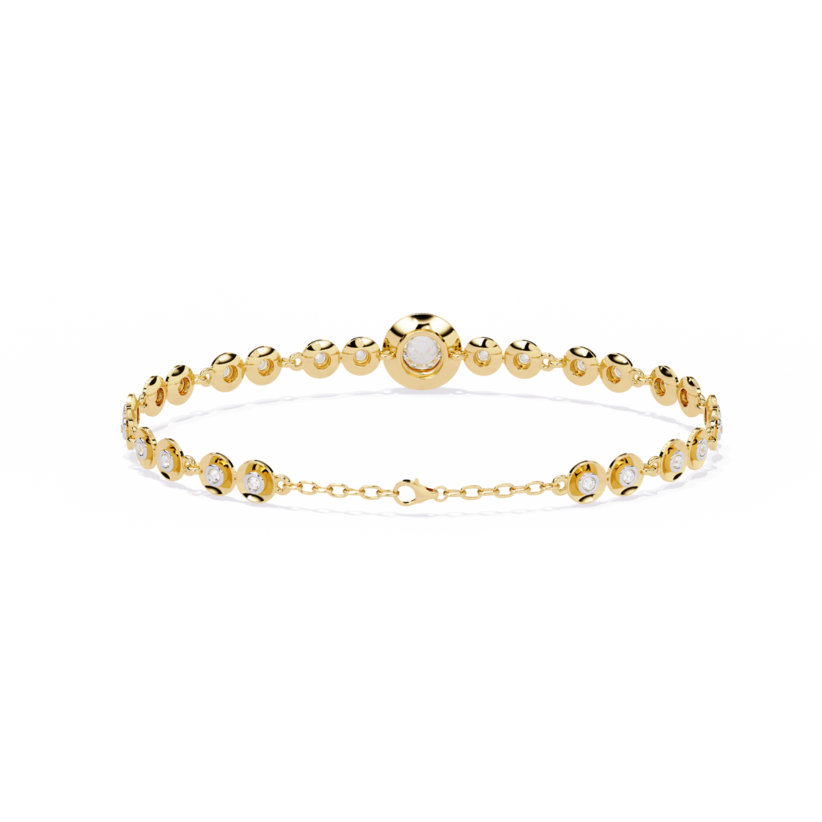 Round Cut Lab Diamond Bezel Station Chain Bracelet - View 5