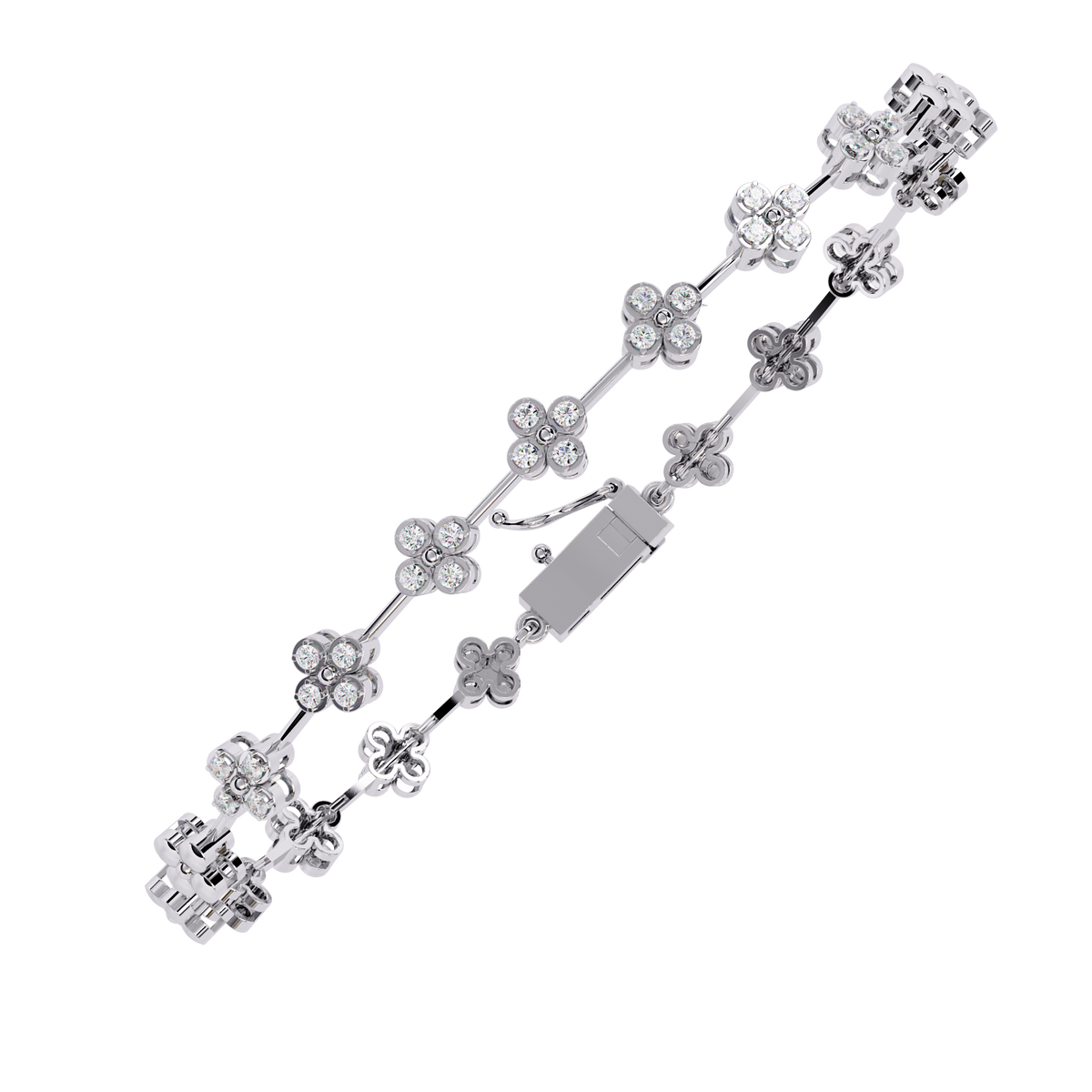 Floral Round Lab Diamond Bracelet Featuring Intricately Set Petal Motifs - View 7