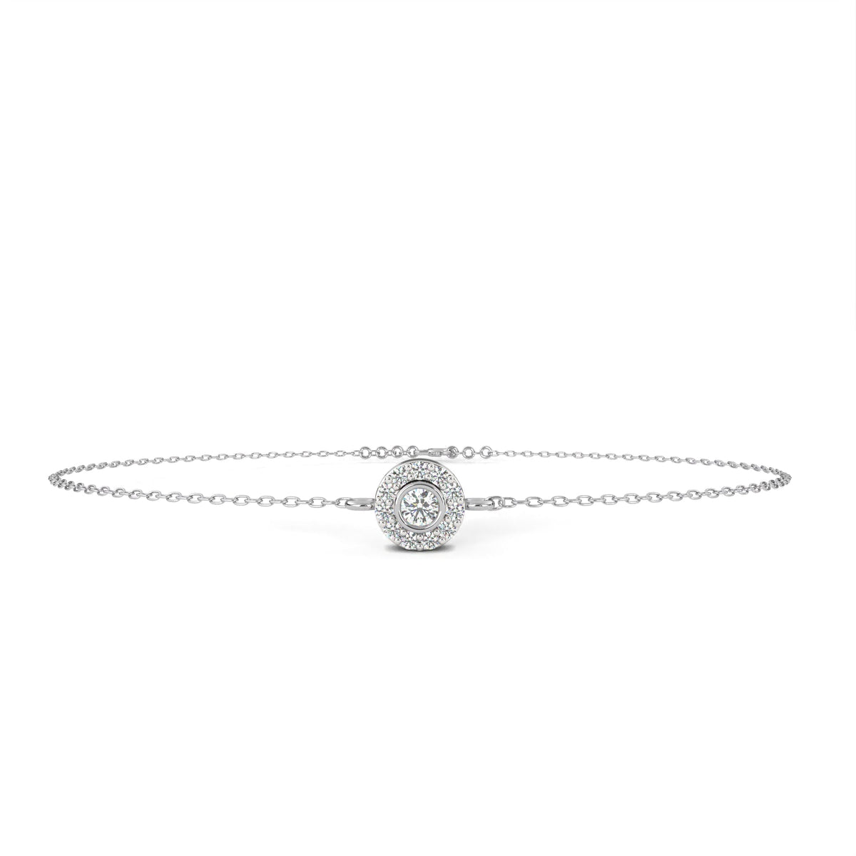 Round Halo Set Moissanite Diamond Single Chain Bracelet with Centerpiece - View 4