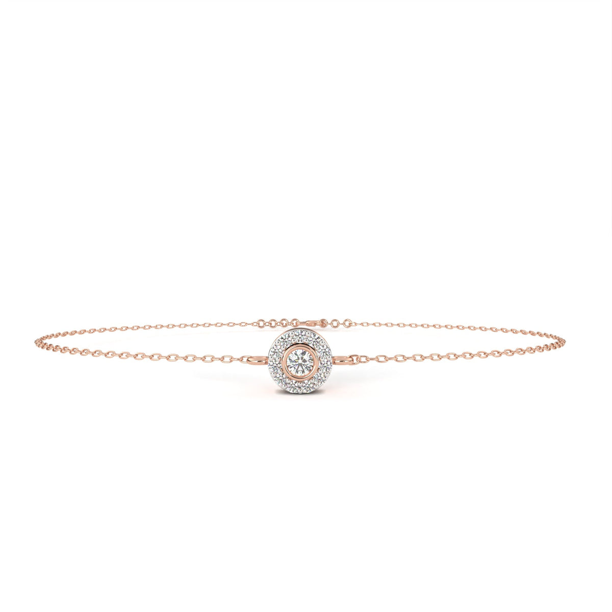 Round Halo Set Moissanite Diamond Single Chain Bracelet with Centerpiece - View 3