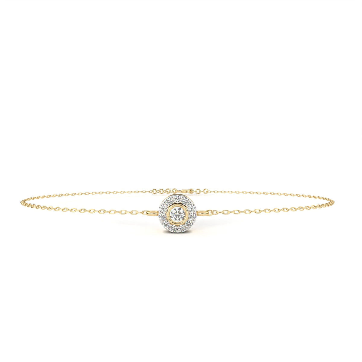 Round Halo Set Moissanite Diamond Single Chain Bracelet with Centerpiece - View 2