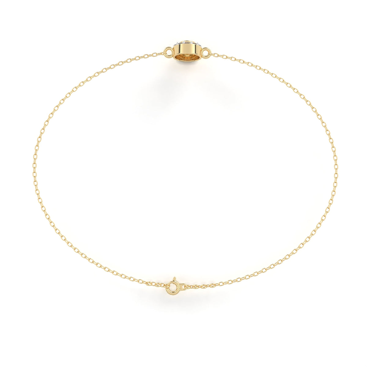 Round Halo Set Moissanite Diamond Single Chain Bracelet with Centerpiece - View 8