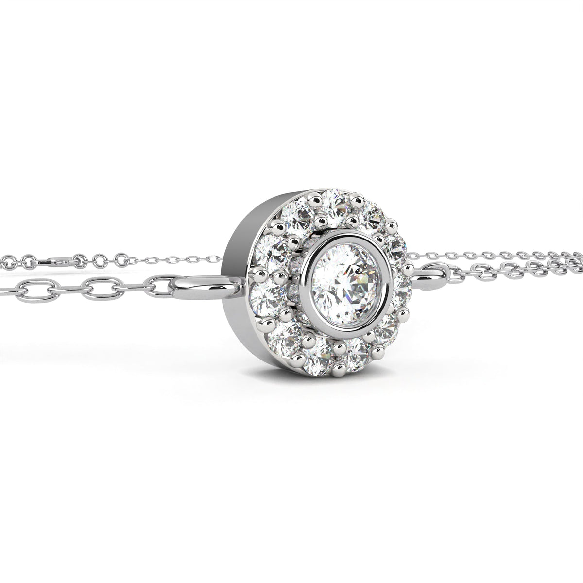 Round Halo Set Moissanite Diamond Single Chain Bracelet with Centerpiece - View 7