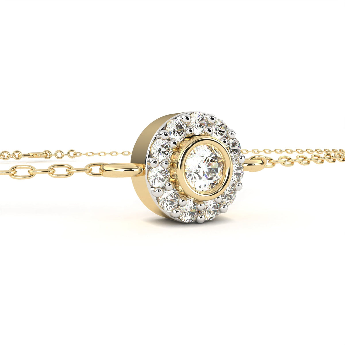 Round Halo Set Moissanite Diamond Single Chain Bracelet with Centerpiece - View 5