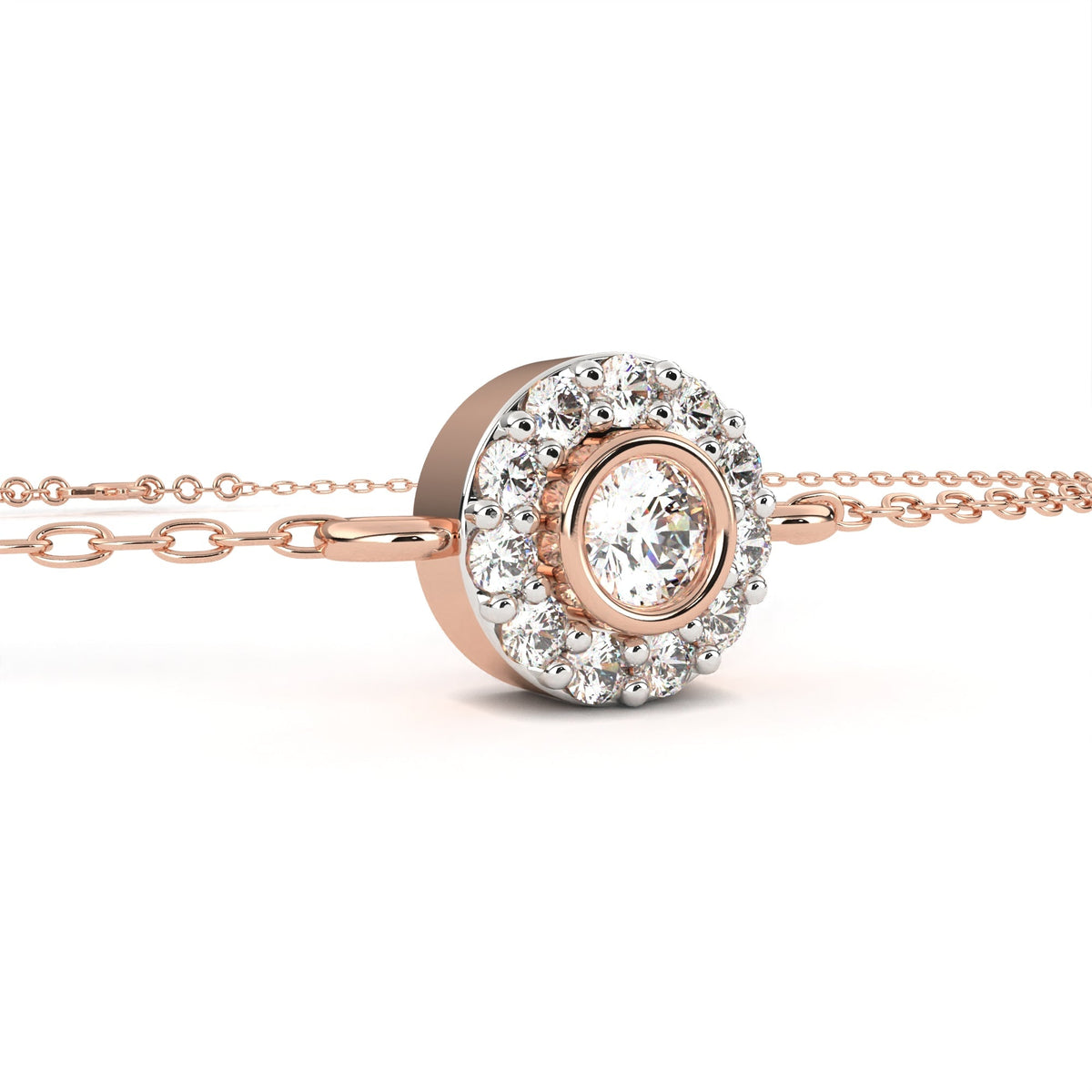 Round Halo Set Moissanite Diamond Single Chain Bracelet with Centerpiece - View 6