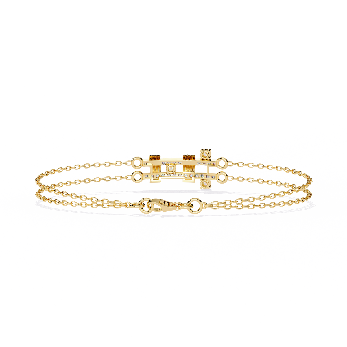 Round Moissanite Diamond Double Layered Bracelet with Studded Geometric Motif - View 5