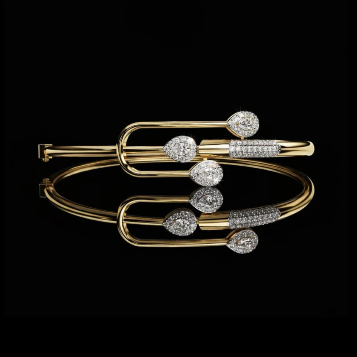 Pear Moissanite Diamond Open Cuff Bypass Bangle Bracelet
