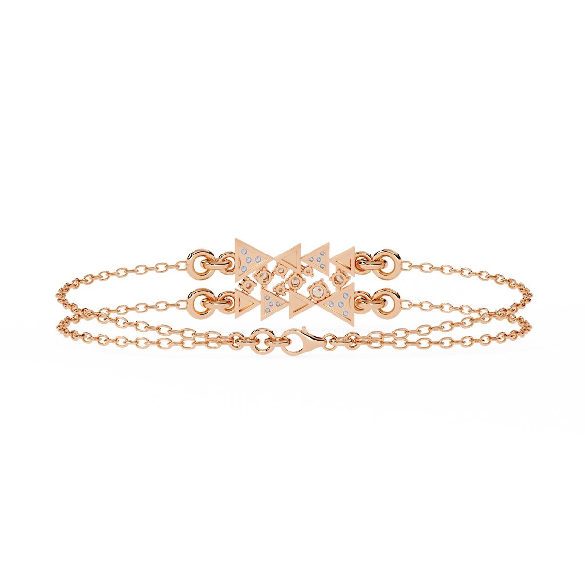 Round Cut Moissanite Diamond Adjustable Double Chain Bracelet - View 6