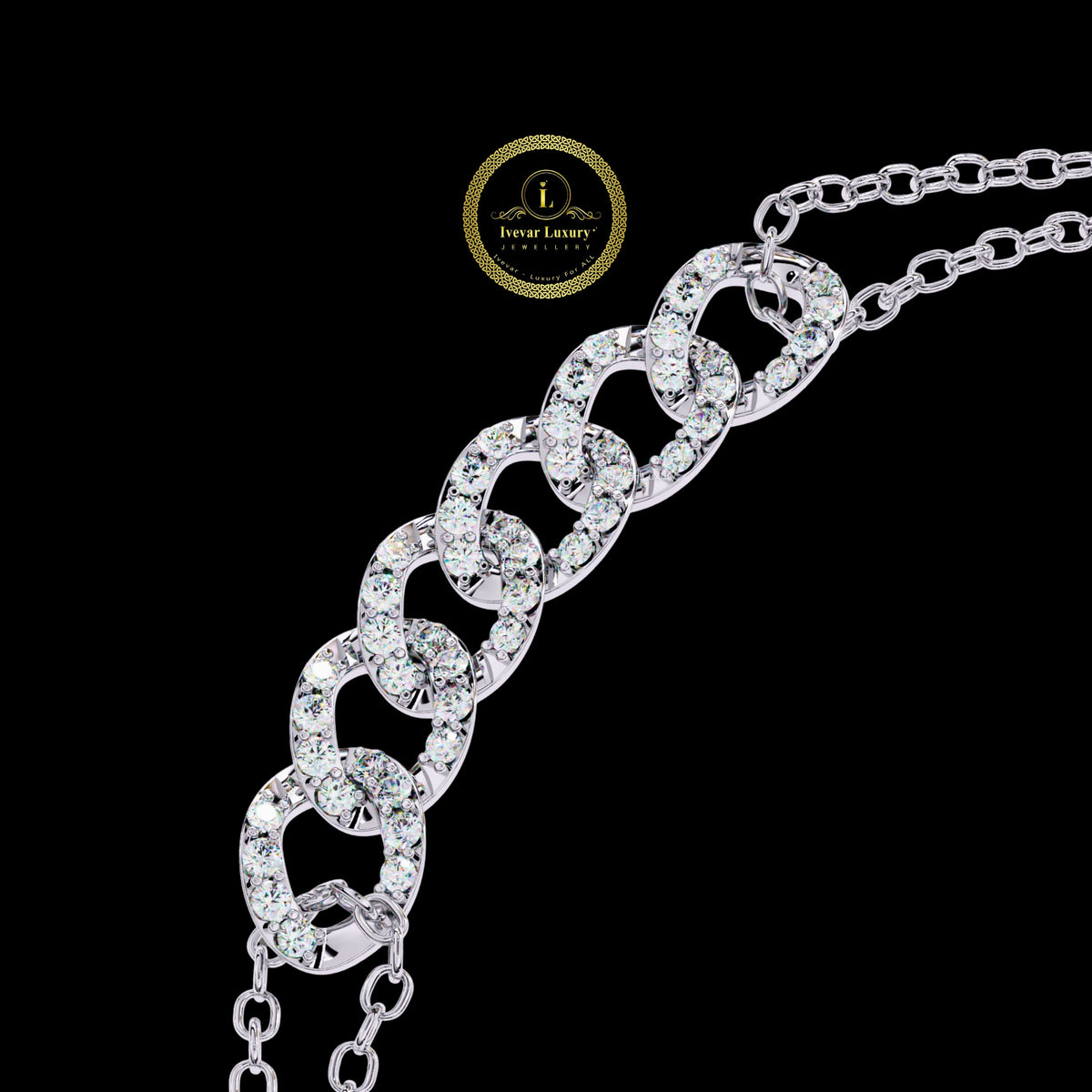 Round Cut Moissanite Diamond Interlocking Double Link Bracelet - View 9