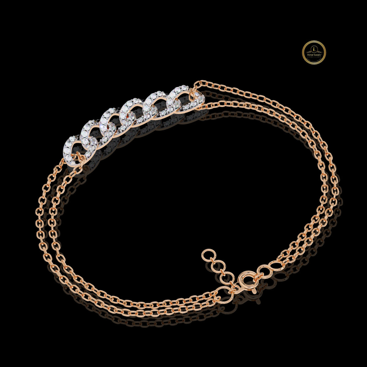 Round Cut Moissanite Diamond Interlocking Double Link Bracelet - View 6