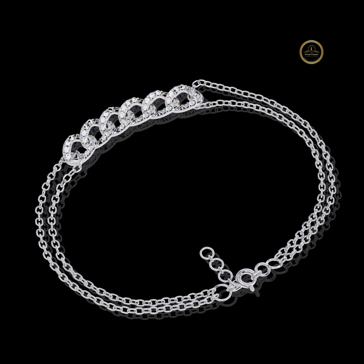 Round Cut Moissanite Diamond Interlocking Double Link Bracelet - View 7