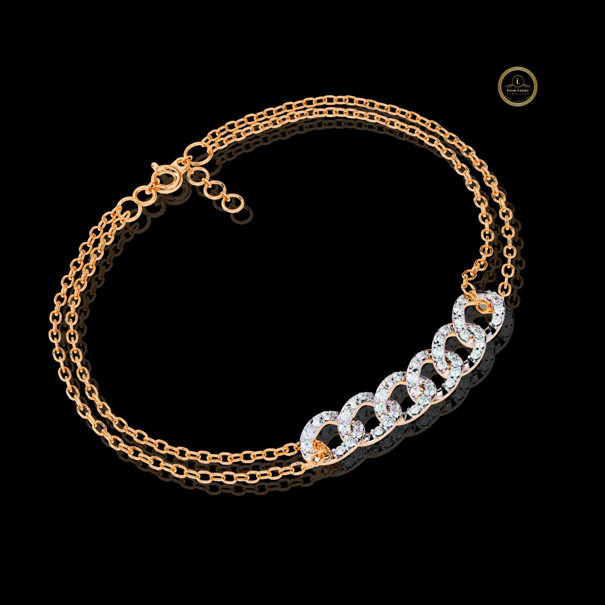 Round Cut Moissanite Diamond Interlocking Double Link Bracelet - View 3