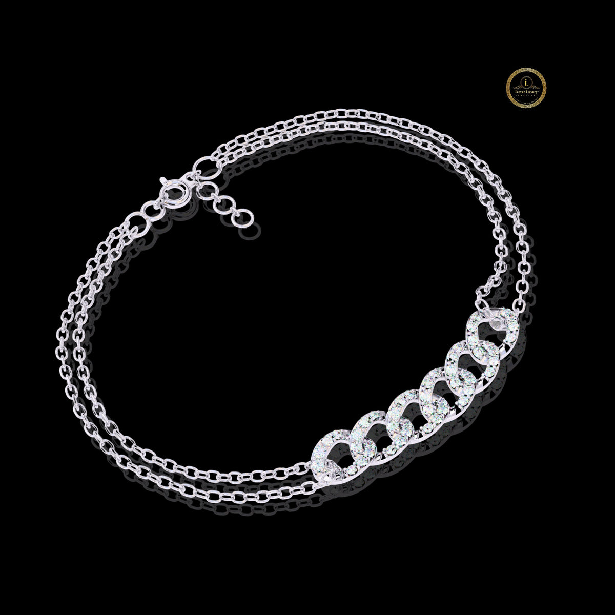 Round Cut Moissanite Diamond Interlocking Double Link Bracelet - View 4