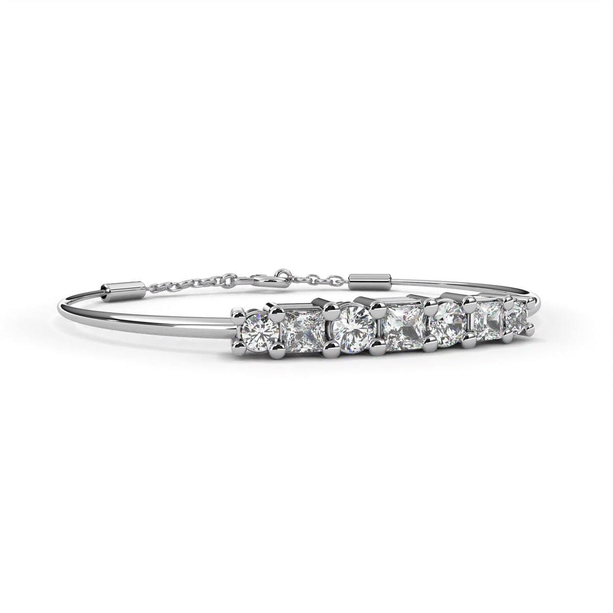 Princess & Round Cut Moissanite Diamond Adjustable Bracelet - View 7