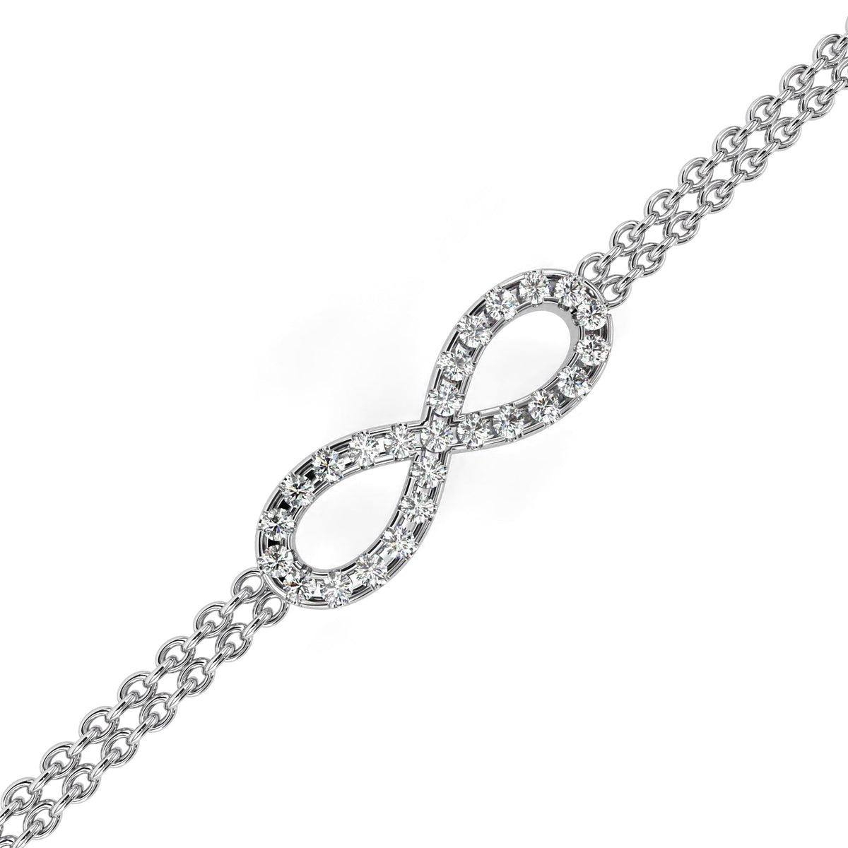Round Cut Moissanite Diamond Double Chain Infinity Bracelet - View 8