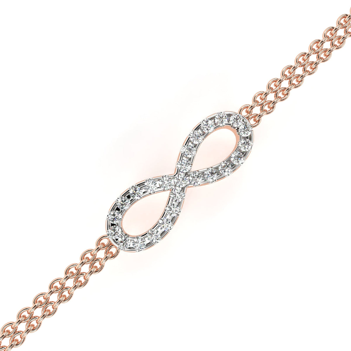 Round Cut Moissanite Diamond Double Chain Infinity Bracelet - View 9