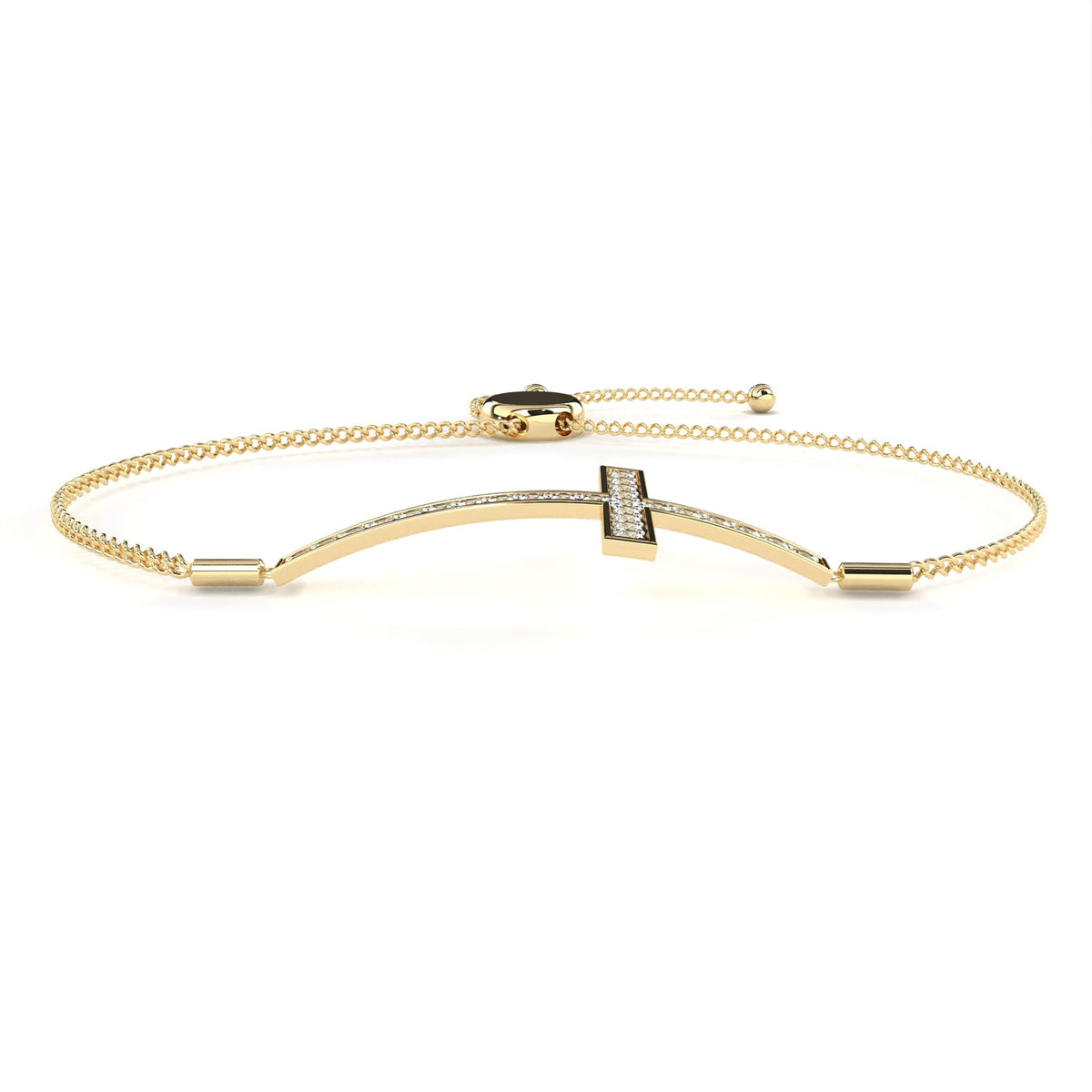 Round Moissanite Diamond Horizontal Cross Adjustable Bolo Bracelet - View 3