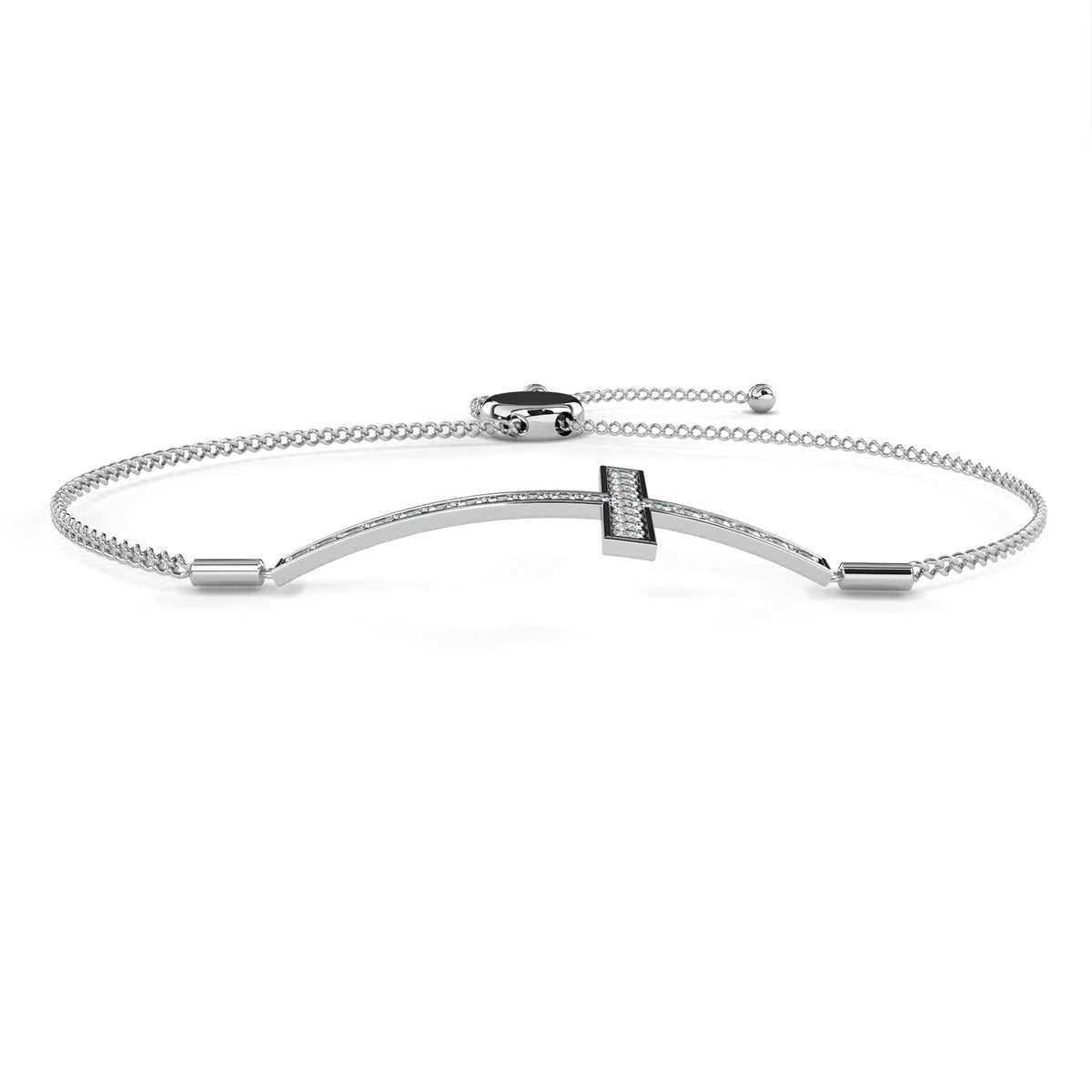 Round Moissanite Diamond Horizontal Cross Adjustable Bolo Bracelet - View 4