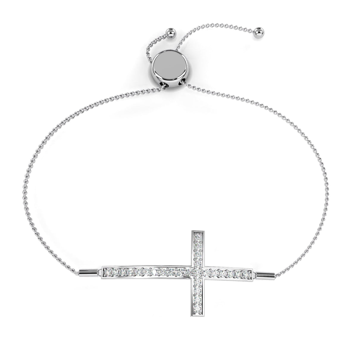 Round Moissanite Diamond Horizontal Cross Adjustable Bolo Bracelet - View 10