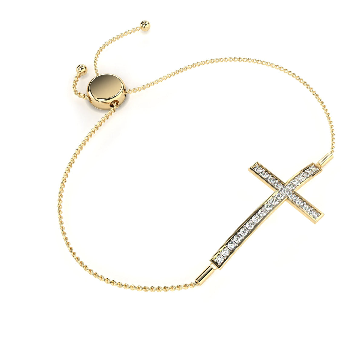 Round Moissanite Diamond Horizontal Cross Adjustable Bolo Bracelet - View 5
