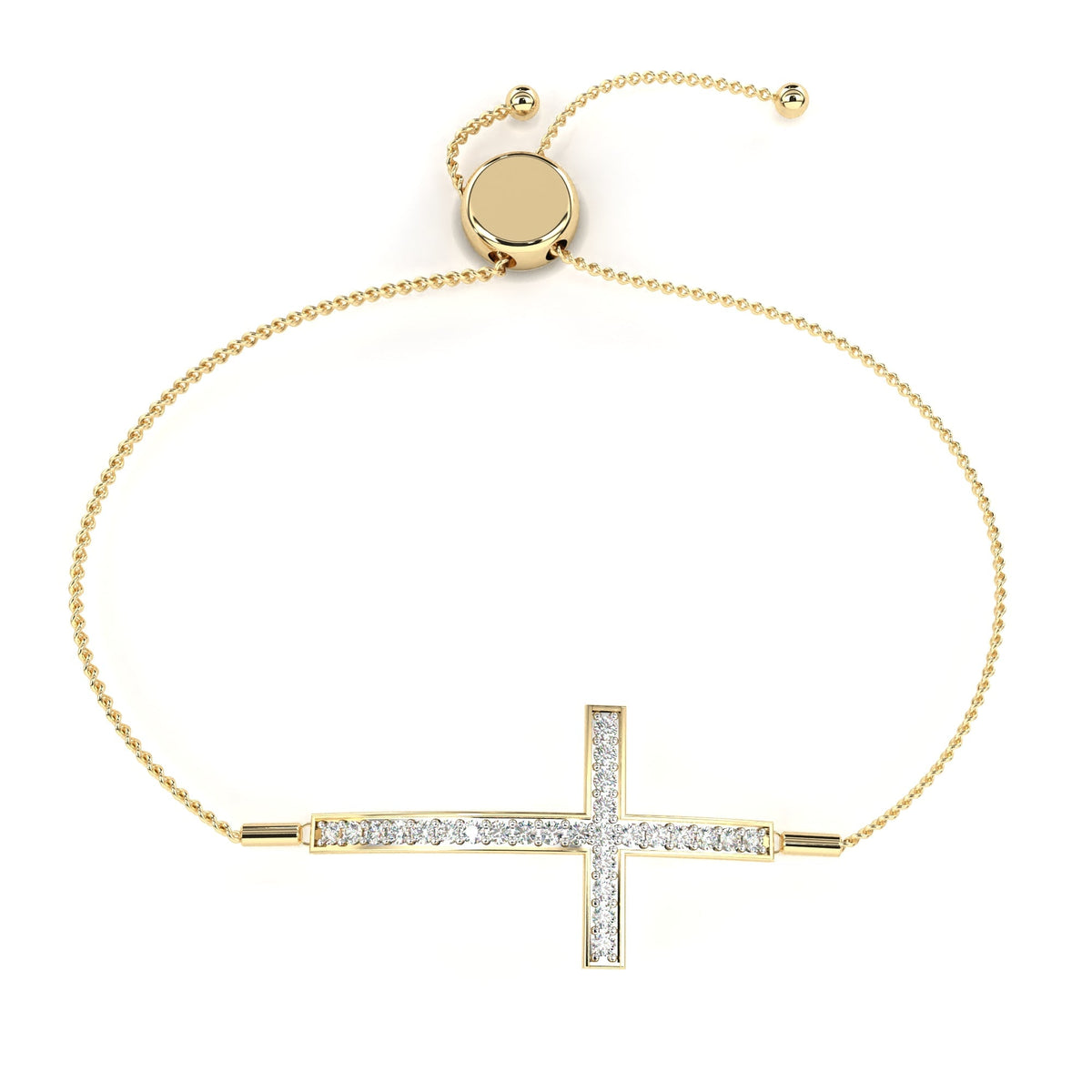 Round Moissanite Diamond Horizontal Cross Adjustable Bolo Bracelet - View 9