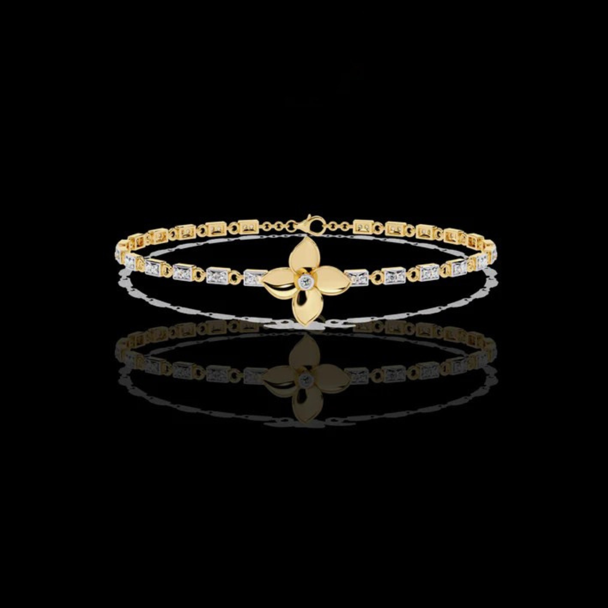 Round Moissanite Diamond Flower Tennis Bracelet with Geometric Links