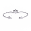 Round Moissanite Diamond Floral Clover Halo Hinged Bangle Bracelet - View 10