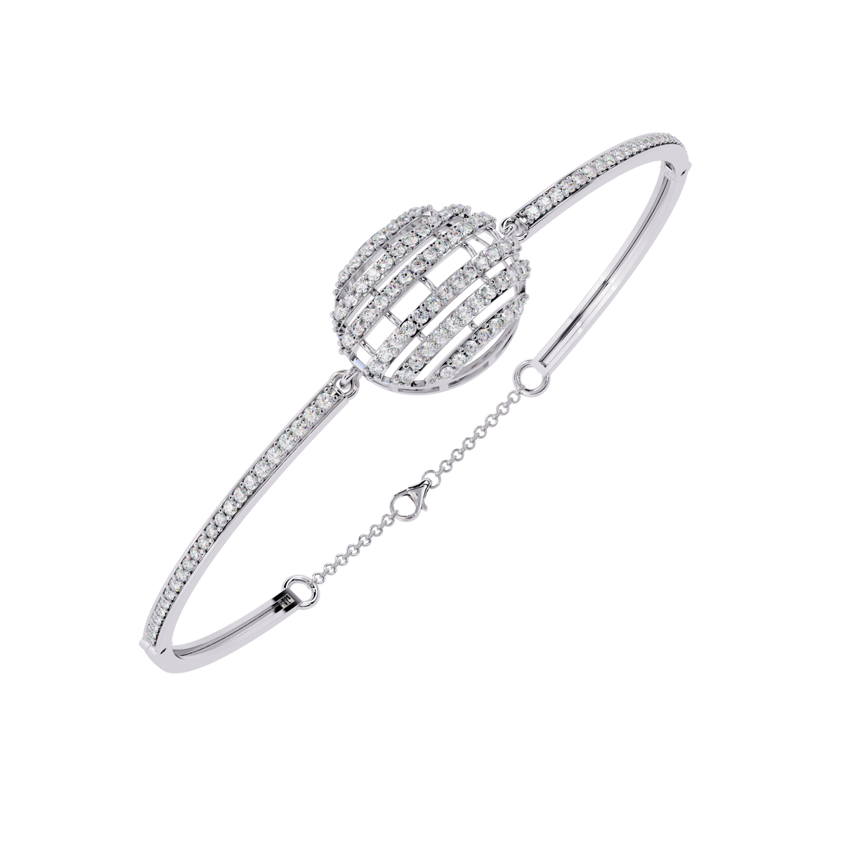 Round Moissanite Diamond Celestial Sphere Pave Centerpiece Bangle Bracelet - View 4