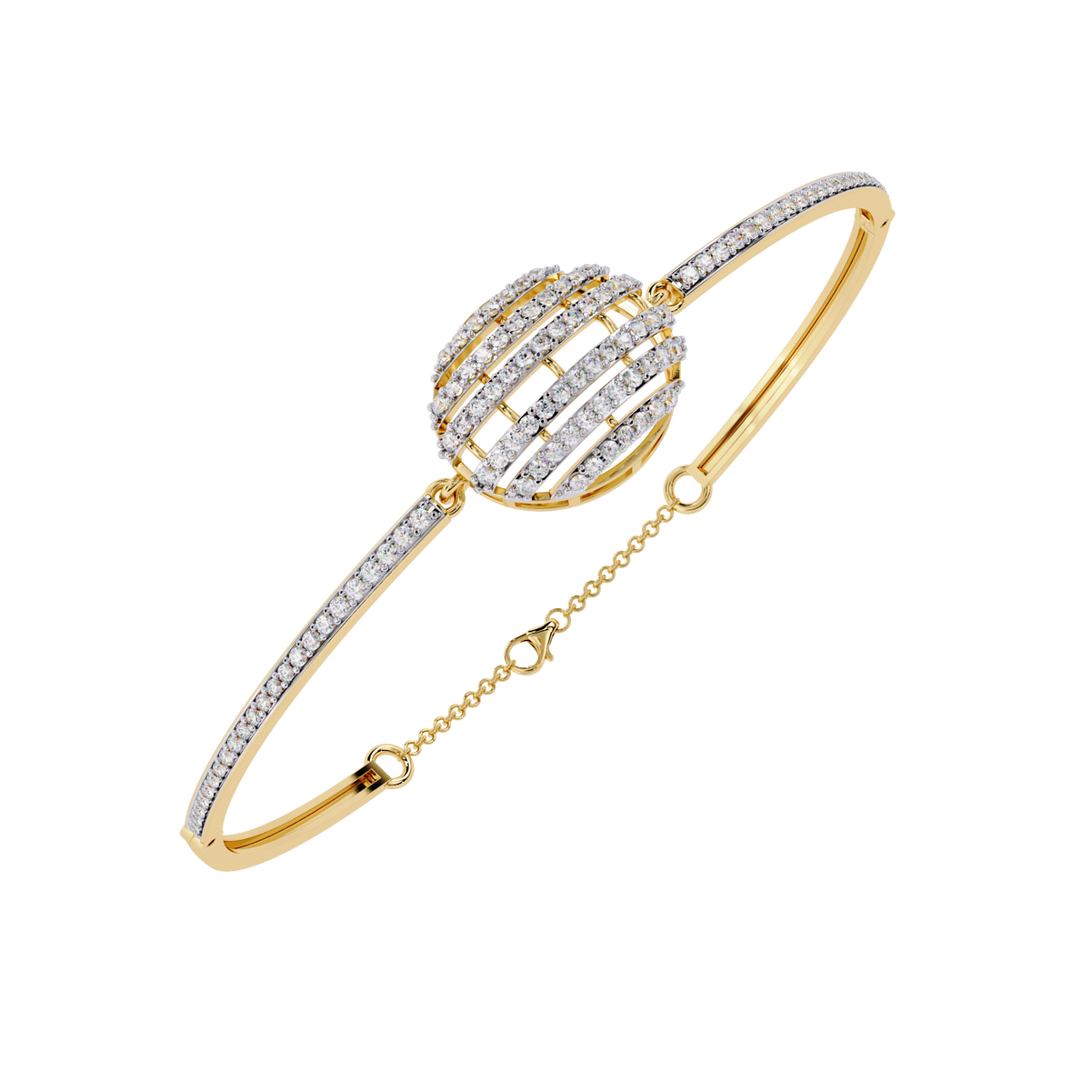 Round Moissanite Diamond Celestial Sphere Pave Centerpiece Bangle Bracelet - View 2