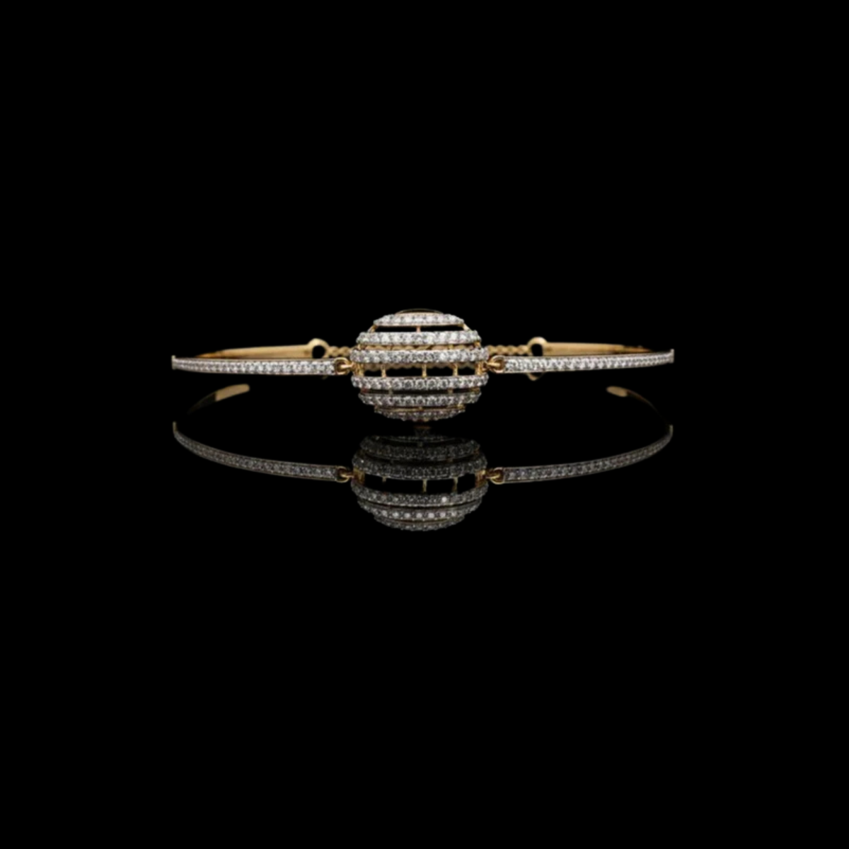 Round Moissanite Diamond Celestial Sphere Pave Centerpiece Bangle Bracelet